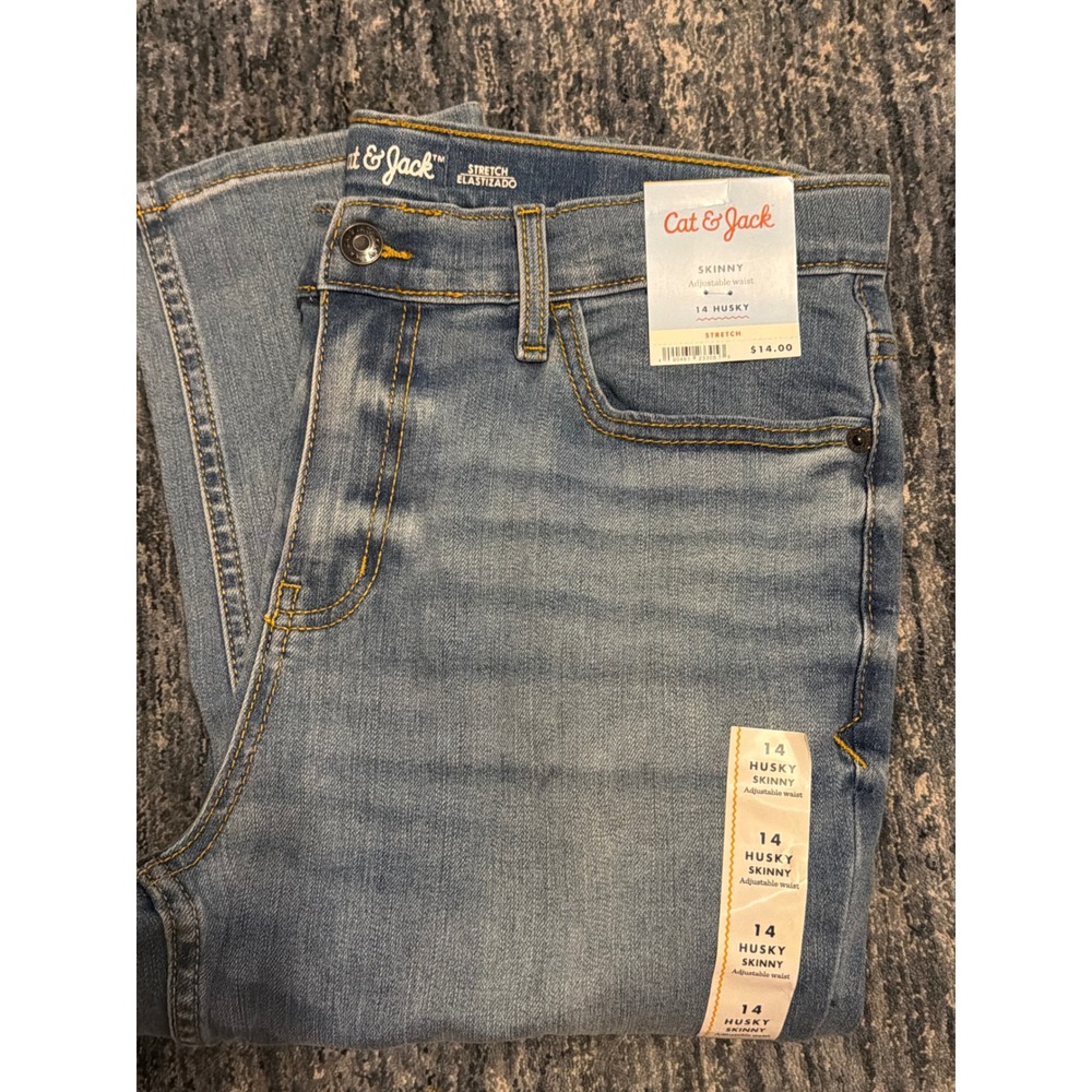 Boys' Stretch Skinny Fit Jeans Cat & Jack Light Blue 14 Husky Mid Rise, Adjust